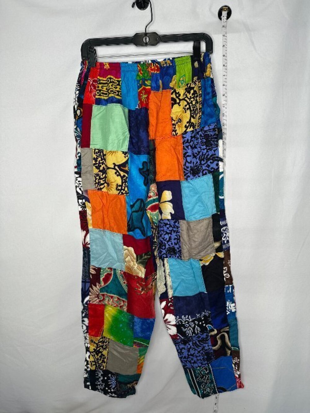 Vintage Bohemian Multi-Color Patchwork Elastic Waist Pants One Size Boho